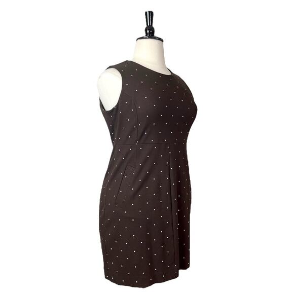 Lands’ End Dress Ponte Knit Sheath Sleeveless Brown White Polka Dot Women’s 16P - Picture 2 of 12